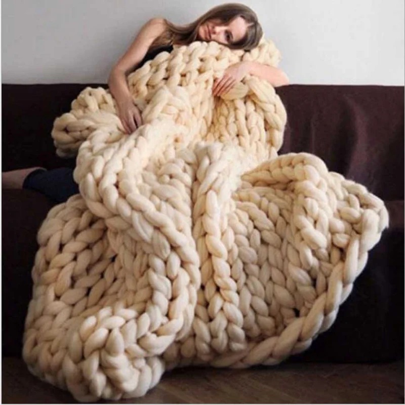 Throw Blanket Chunky Knit - Модное массивное шерстяное одеяло, толстое большое