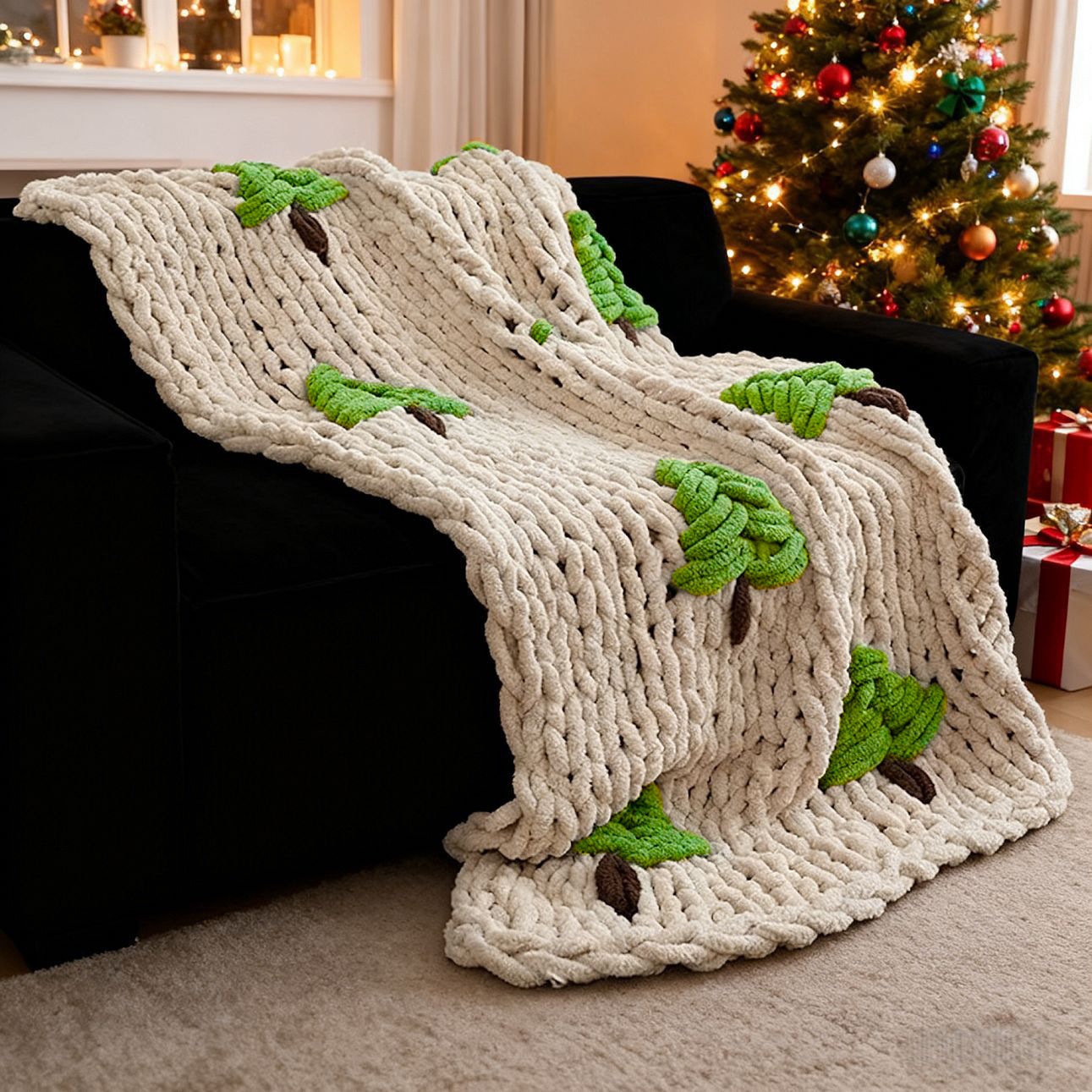 Throw Blanket Chunky Knit - Вязаное вручную одеяло для кровати с