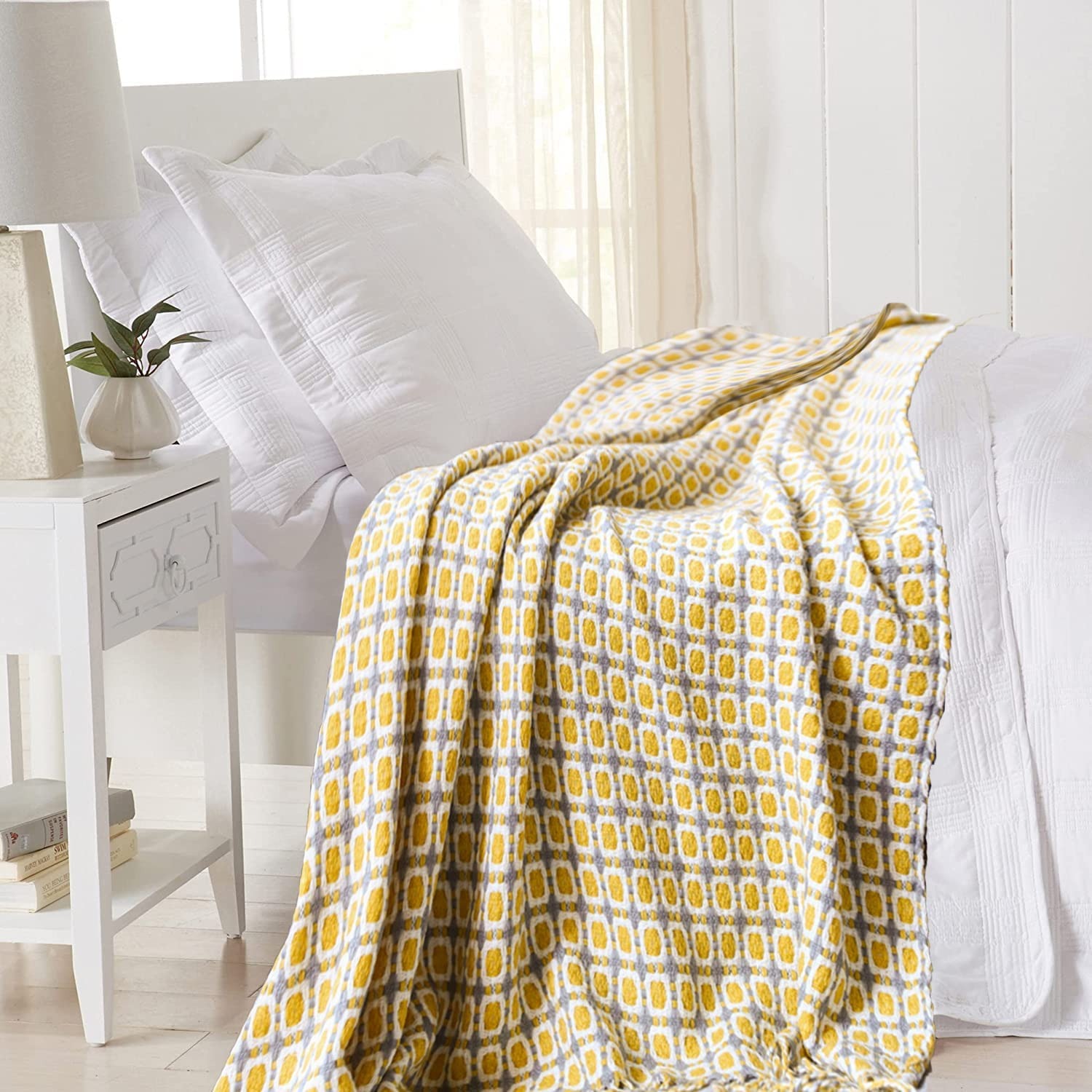 Throw Blanket Chunky Knit - Горчично-желтое вязаное одеяло в скандинавском стиле,
