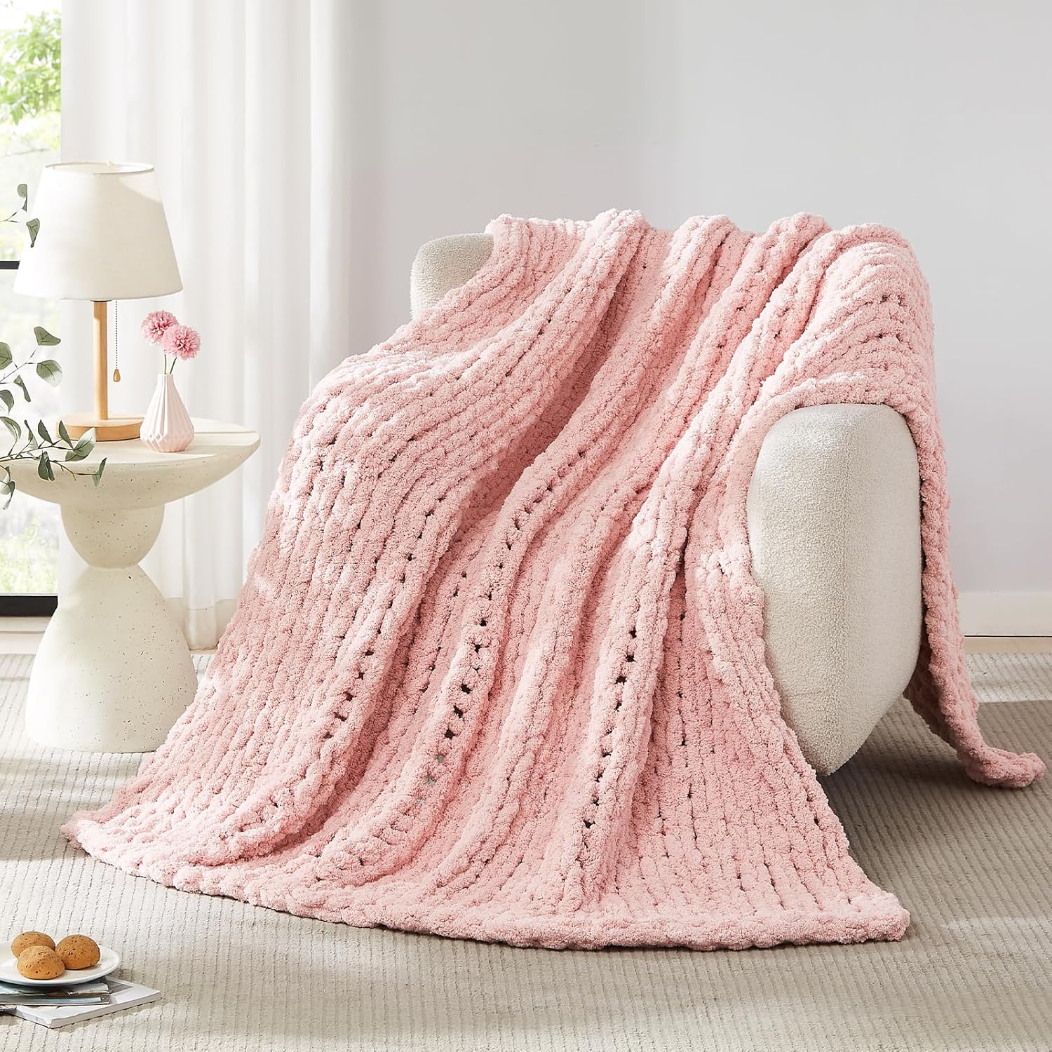 Throw Blanket Chunky Knit - Толстое вязаное одеяло из синели, массивное