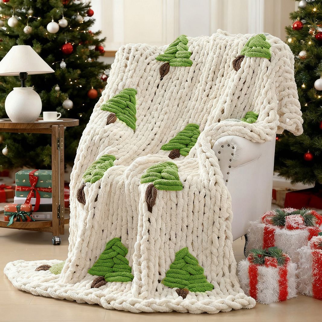Вязаное вручную одеяло для кро – обзор и цена Throw Blanket Chunky Knit