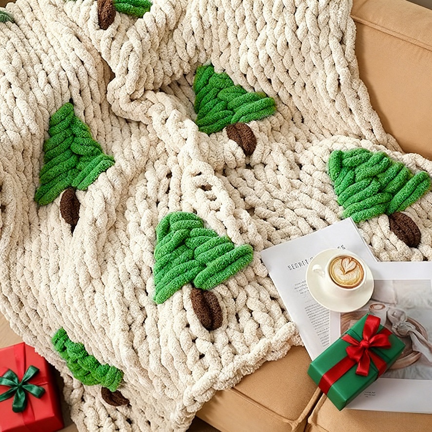 Вязаное вручную одеяло для кро – обзор и цена Throw Blanket Chunky Knit