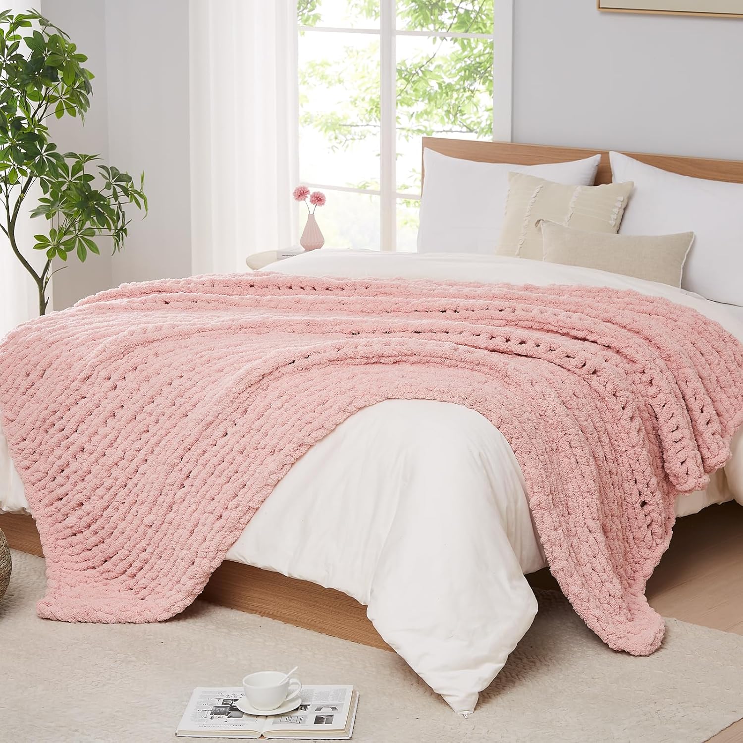 Толстое вязаное одеяло из сине – обзор и цена Throw Blanket Chunky Knit