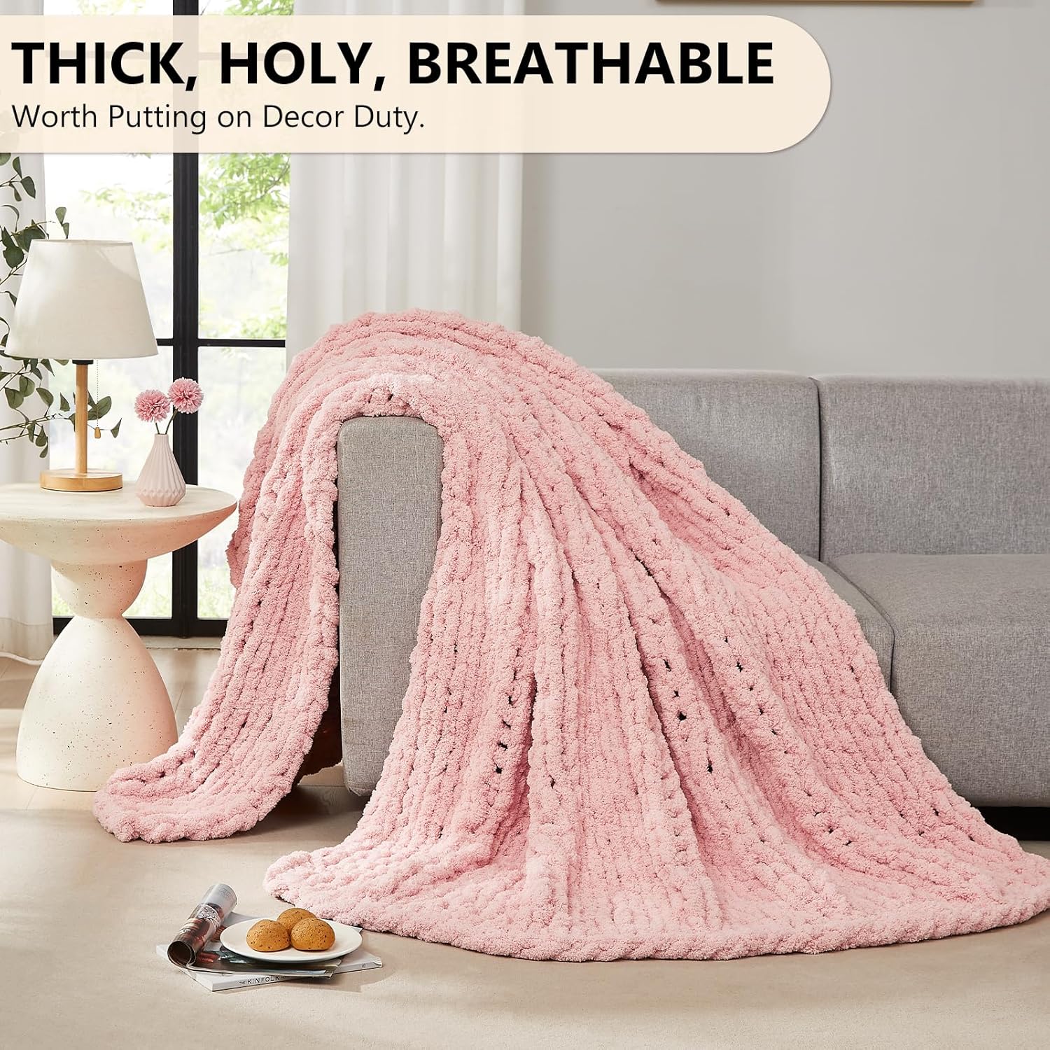 Толстое вязаное одеяло из сине – обзор и цена Throw Blanket Chunky Knit