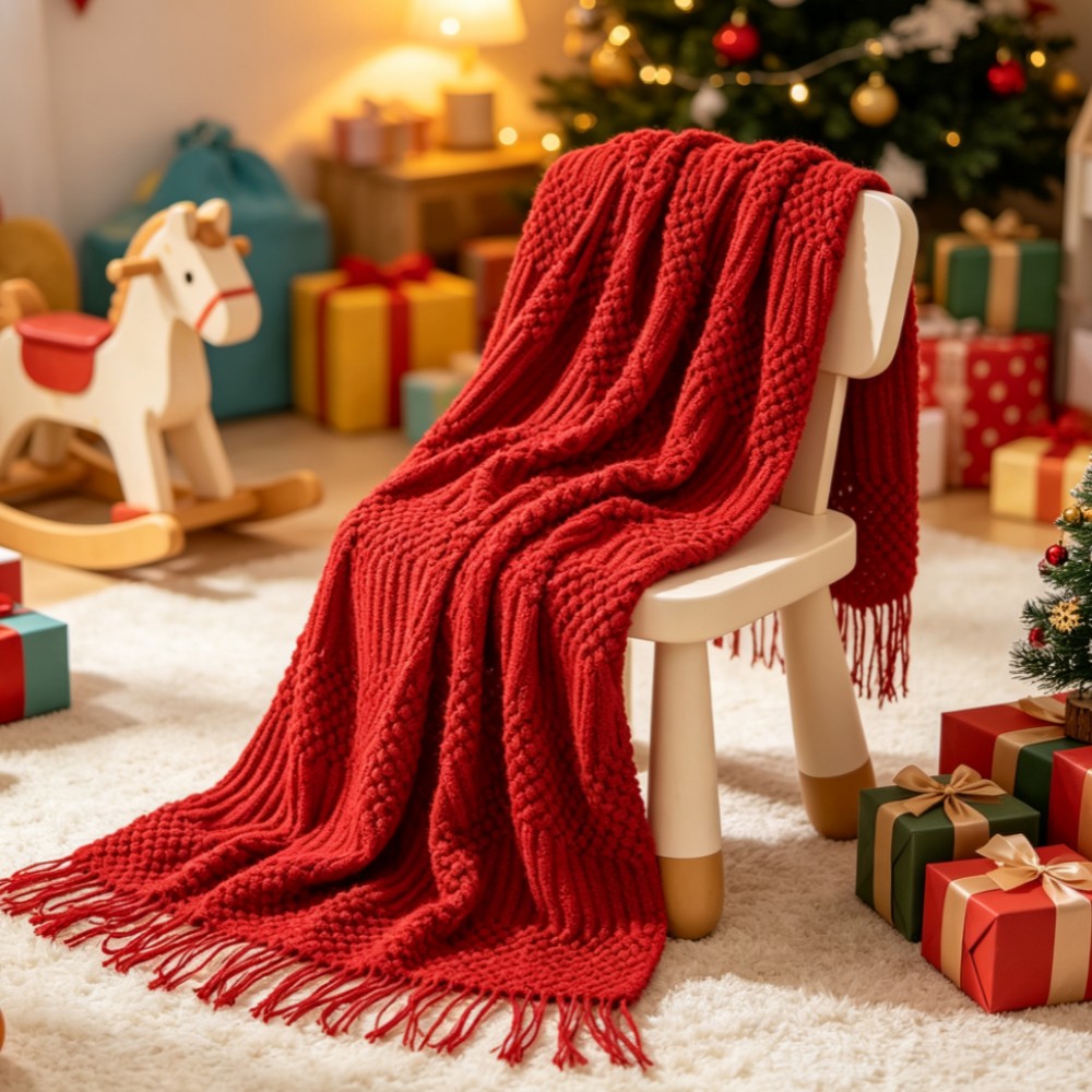 Красный вязаный плед в стиле б – обзор и цена Throw Blanket Chunky Knit