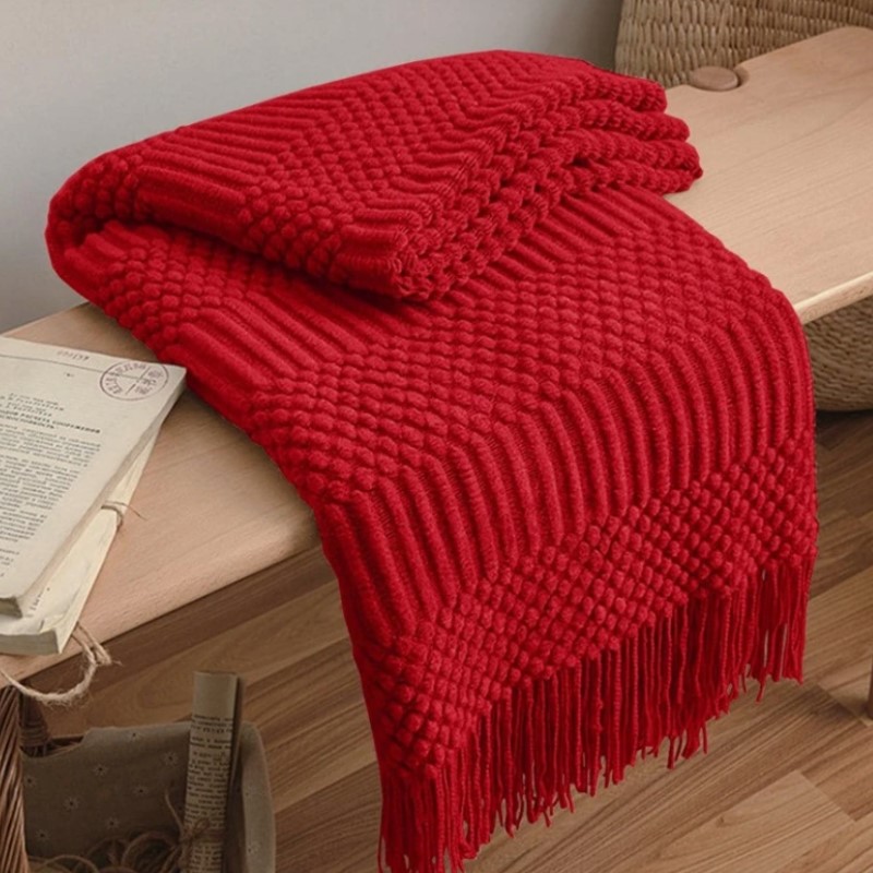 Красный вязаный плед в стиле б – обзор и цена Throw Blanket Chunky Knit