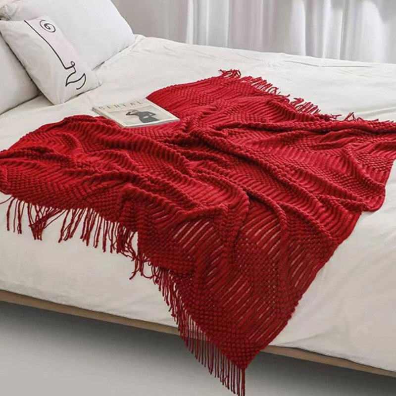 Красный вязаный плед в стиле б – обзор и цена Throw Blanket Chunky Knit